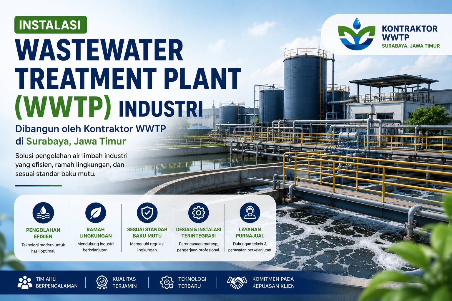 Instalasi wastewater treatment plant (WWTP) industri yang dibangun kontraktor WWTP di Surabaya, Jawa Timur