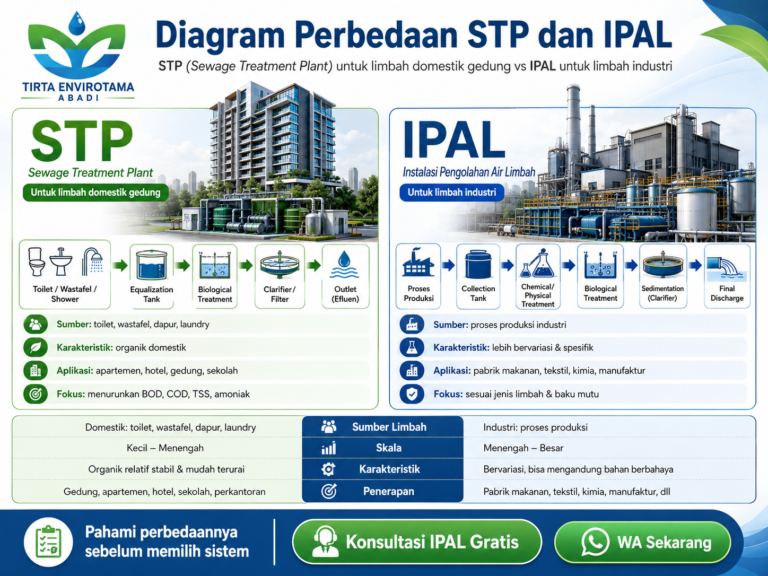 Perbedaan STP dan IPAL: Fungsi, Jenis Limbah, dan Cara Memilih Sistem yang Tepat untuk Gedung & Industri di Jawa Timur