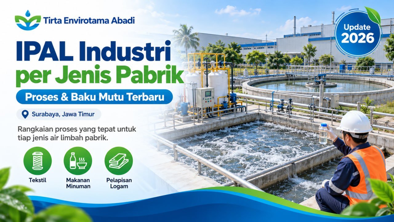 Petugas berhelm memeriksa bak aerasi dan clarifier IPAL industri di area pabrik Jawa Timur